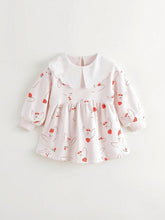 Cute Rabbit All-Over Print Peter Pan Collar Long Sleeve Dress For Young Girls, Autumn